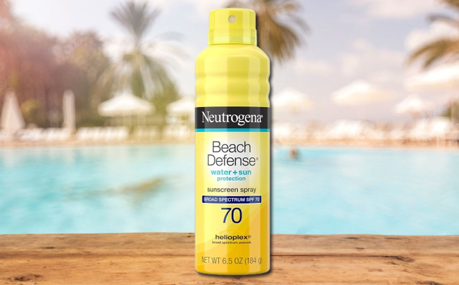 Neutrogena Beach Defense Spray Sunscreen on Counter