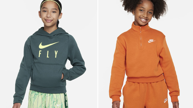 Nike Girls Therma FIT Basketball Hoodie and Sportswear Club Fleece Long Sleeve Top