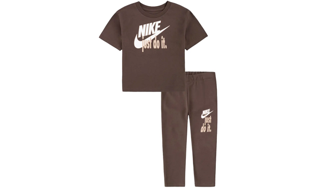 Nike Kids Boxy T Shirt Leggings Set in Brown Color