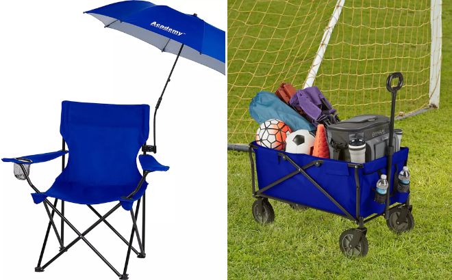 Outdoors Clamp On Umbrella and Folding Sports Wagon with Removable Bed