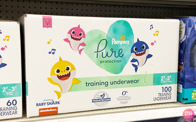 Pampers 100 Count Pure Protection Training Underwear on a Shelf at Target