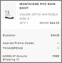 Screenshot of Michael Kors Montaigne PVC Rain Boots Low Final Price with Promo Code at Michael Kors Checkout Page