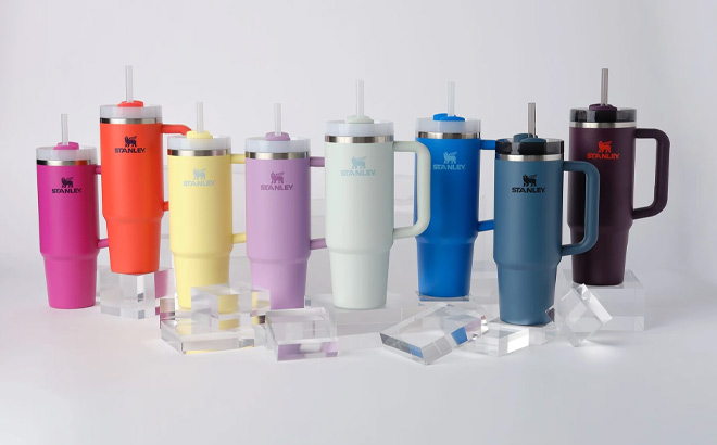 Eight Stanley Quencher Tumblers in Multiple Colors