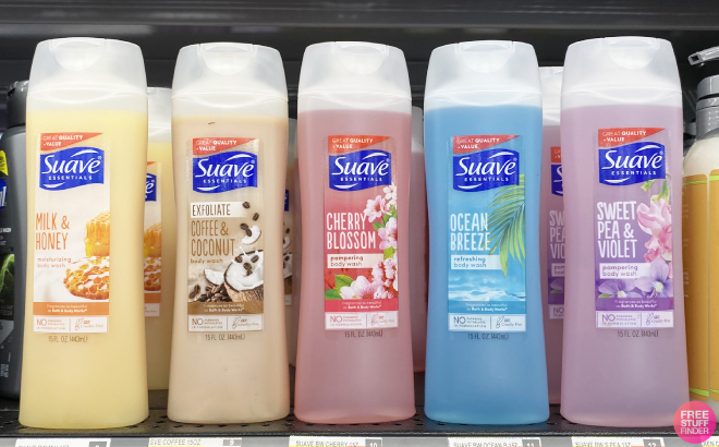 Suave Essentials Body Wash in Different Scents on Shelf