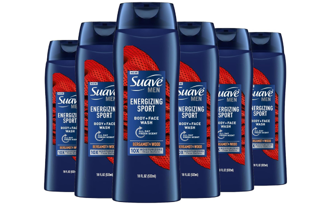 Suave Men Moisturizing Body Face Wash 6 Pack in Bergamot Wood Scent