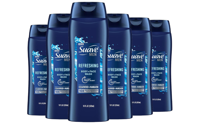 Suave Men Moisturizing Body Face Wash 6 Pack in Cedarwood and Mandarin Scent