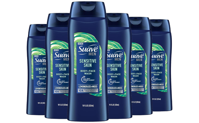 Suave Men Moisturizing Body Face Wash 6 Pack in Lemongrass Scent