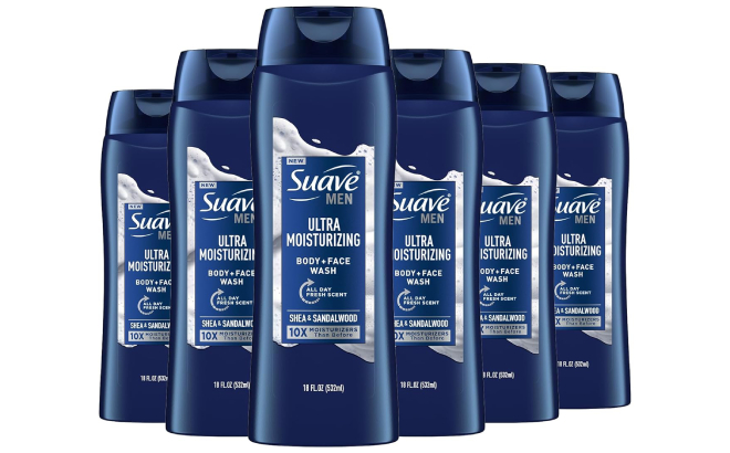 Suave Men Moisturizing Body Face Wash 6 Pack in Shea Sandalwood Scent