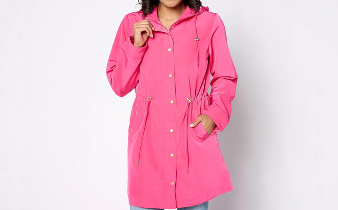 Person Wearing Pink Susan Graver Water Resistant Anorak Jacket 