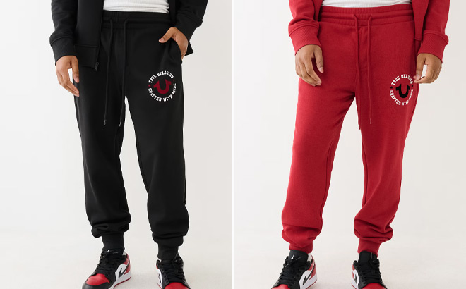 True Religion Mens Flocked HS Logo Joggers