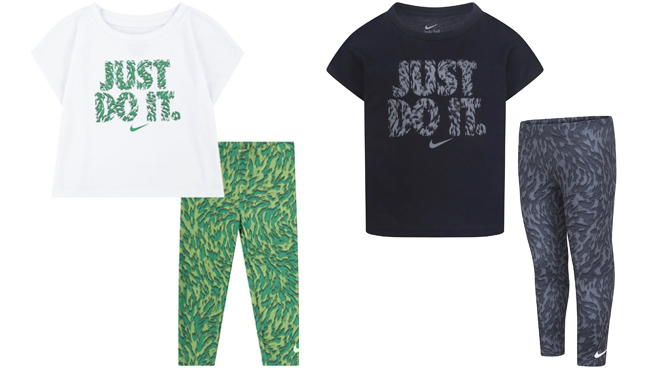 Two Nike Kids Just Do It Logo Graphic T Shirt and Leggings Sets