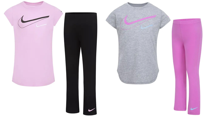 Two Nike Kids T Shirt and Flare Leggings Sets