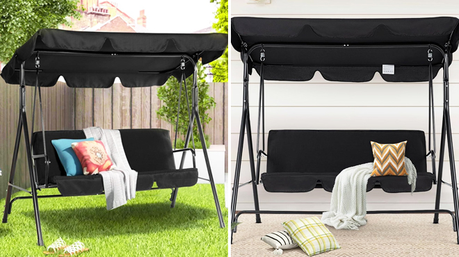 3 Seater Outdoor Patio Swing Chair in Black Color