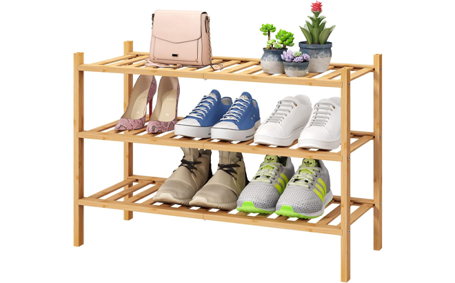 3 Tier Bamboo Wood Shoe Rack