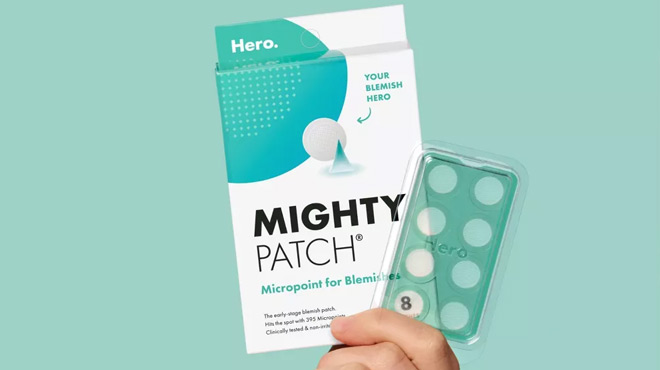 A Person Holding a Hero Mighty Acne Pimple Patch Micropoint 8 ct