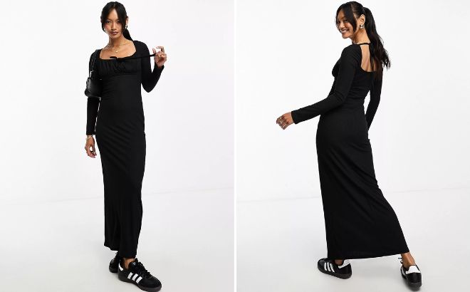 A Person Wearing Asos Design Long Sleeve Maxi Dress