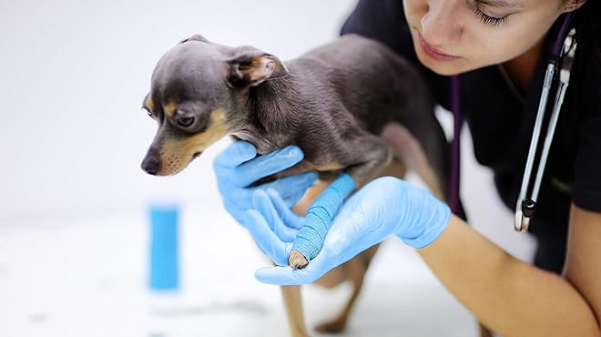 A Person Wearing a ASAP Blue Nitrile Examination Gloves while Holding a Dog