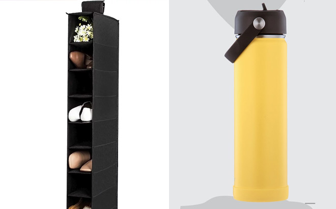 AQwzh 10 Shelf Hanging Shoe Organizers and Yellow Stainless Steel Water Bottle