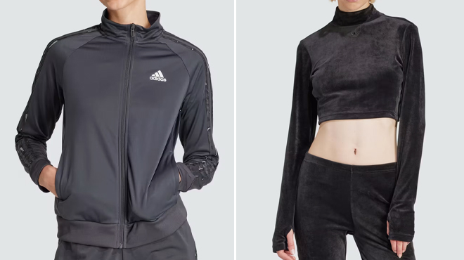 Adidas Womens Tricot 3 Stripes Track Jacket and Velvet Crop Top