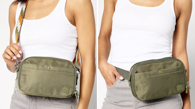 Convertible Crossbody with Two Straps in Military Olive Color