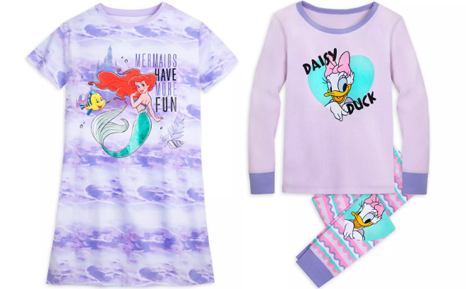 Disney The Little Mermaid Ariel Tie Dye Womens Nightshirt and Girls Daisy Duck PJ Pals