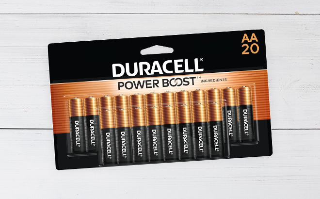 Duracell Coppertop AA Batteries with Power Boost Ingredients on the Table