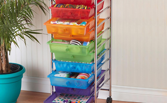 ECRKids 10 Drawer Mobile Organizer Storage Cart