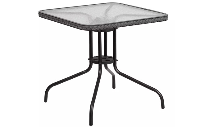 Flash Furniture Square Rattan Edge Patio Table in Gray Color