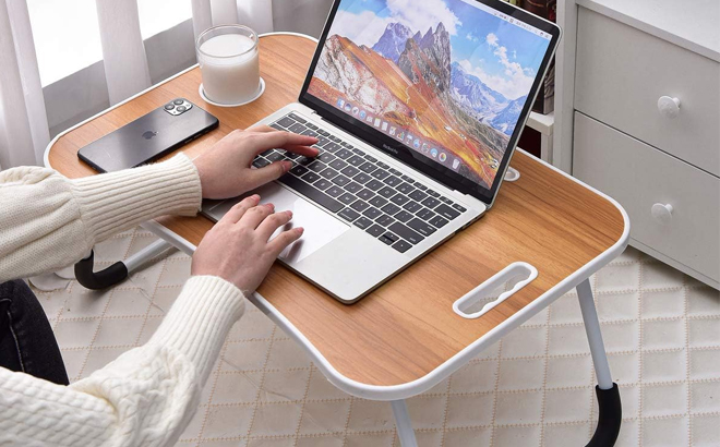Foldable Multimedia Desk with Cup Holder