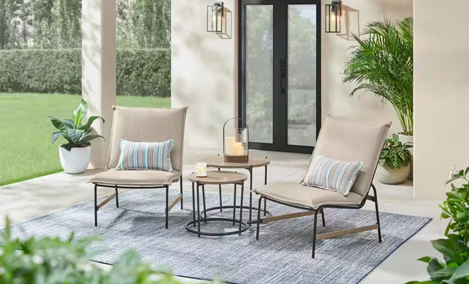Hampton Bay Norwich 4 Piece Padded Sling Outdoor Conversation Set with Side Tables