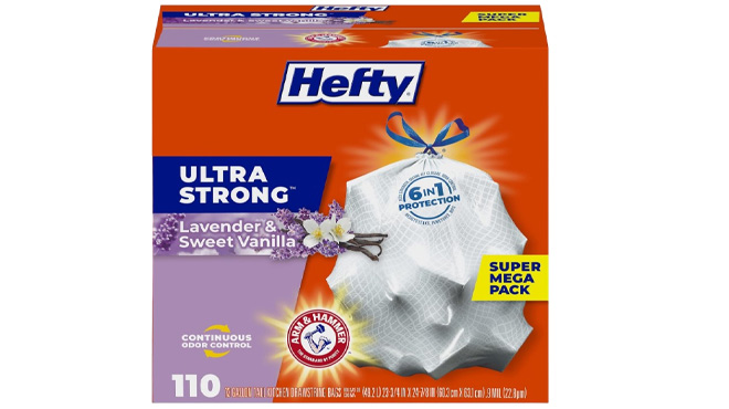 Hefty Ultra Strong Tall Kitchen Trash Bags on White Background
