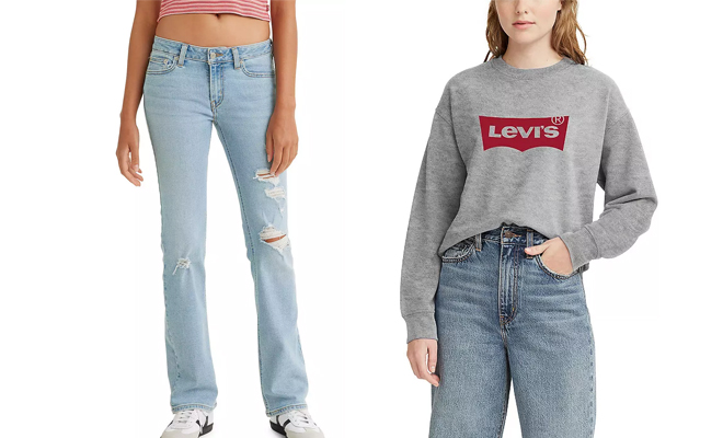 Levis Womens Super Low Rise Bootcut Jeans and Crewneck Sweatshirt