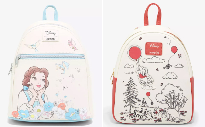 Loungefly Disney Beauty And The Beast Belle Daydream Mini Backpack and Loungefly Disney Winnie The Pooh Balloons Mini Backpack