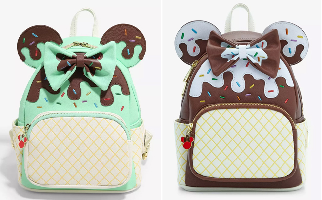 Loungefly Disney Minnie Mouse Mint Chocolate Sundae Mini Backpack and Loungefly Disney Minnie Mouse Chocolate Sundae Mini Backpack