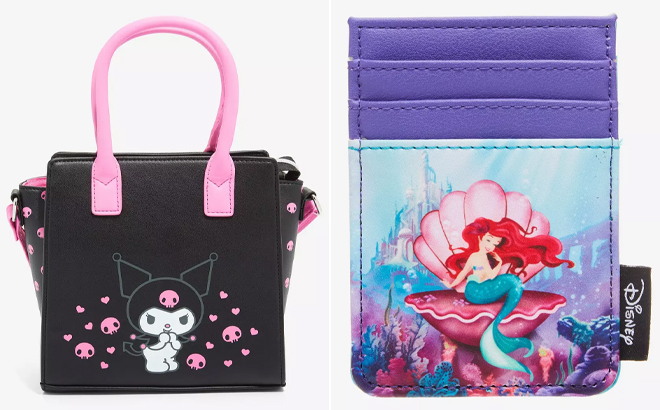 Loungefly Sanrio Kuromi Satchel Bag and Loungefly Disney The Little Mermaid Ariel Shell Cardholder