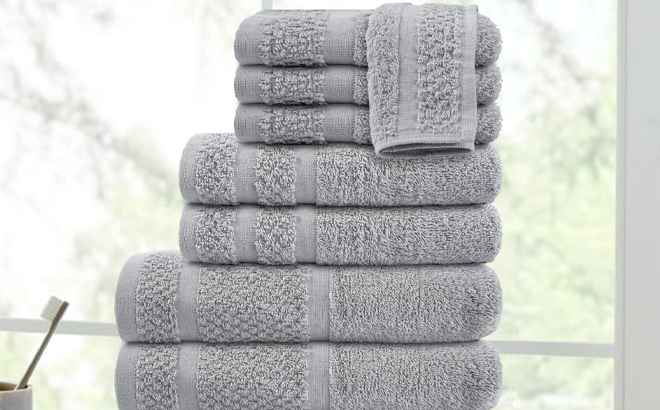 Mainstays 10 Piece Towel Set with Upgraded Softness Durability in Gray