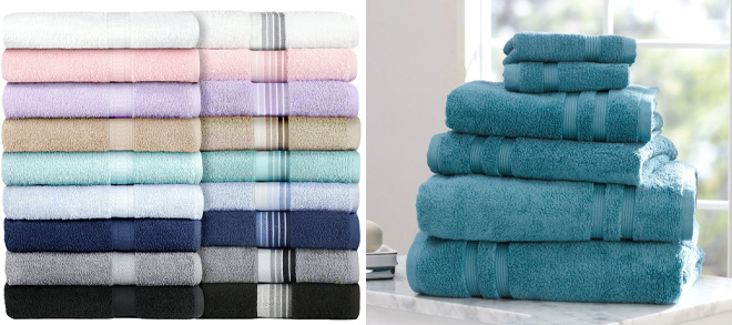 Mainstays Solid Bath Towels and Performance Anti Microbial Solid 6 Piece Towel Set