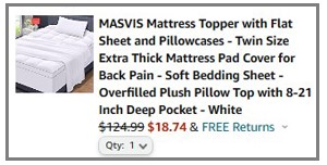 Mattress Topper Final Price at Checkout