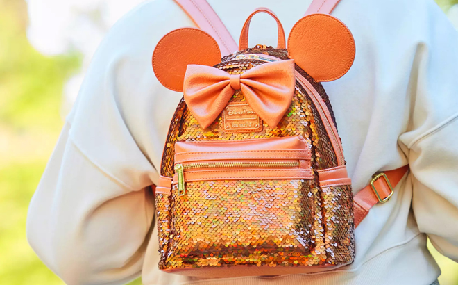 Minnie Mouse Sequined Loungefly Mini Backpack in Peach Punch