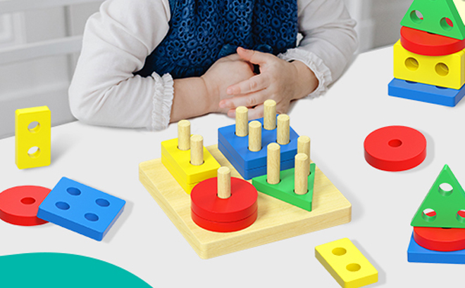 Montessori Wooden Puzzle Sorting and Stacking Toy