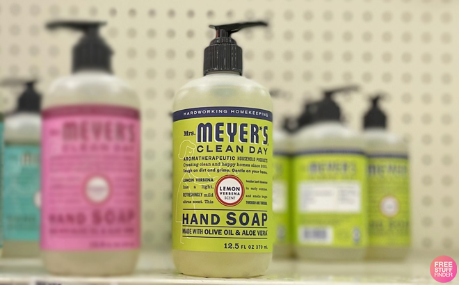 Mrs Meyers Liquid Hand Soap Refill in lemon verbena Scent on a Shelf
