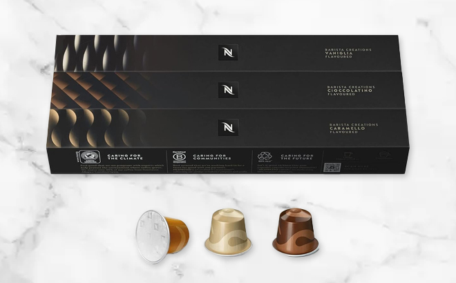 Nespresso 30 Count OriginalLine Capsules on a Marble Tabletop