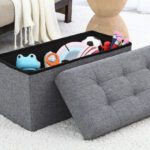 Ornavo Foldable Tufted Linen Bench Storage Ottoman