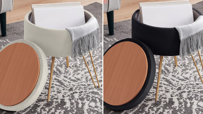 Ornavo Home Modern Round Velvet Vanity Stool Storage Ottoman