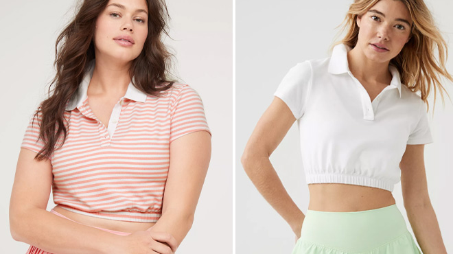 People Wearing Aerie Bubble Hem Cropped Polo T Shirt