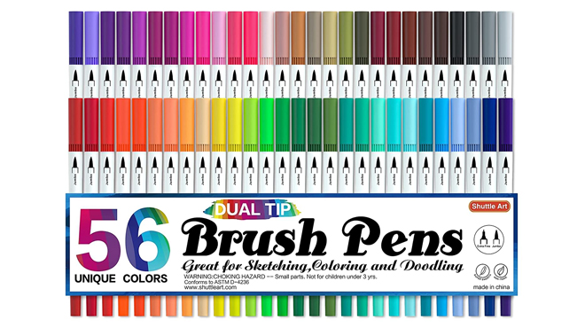 Shuttle Art Dual Tip Brush Markers 56 Count