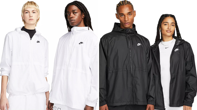 Three People Wearing Nike Sportswear Essential Repel Woven Jackets