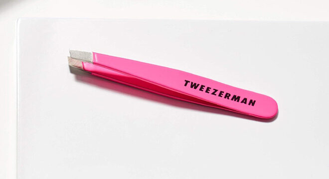 Tweezerman Stainless Steel Mini Slant Tweezer in Neon Pink Color