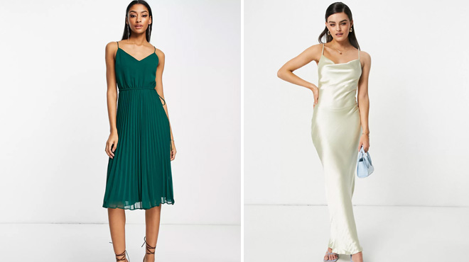 Women Wearing Pleated Cami Midi Dress and Maxi Dress