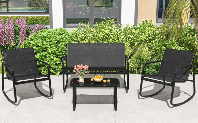 4 Piece Patio Rocking Set with Glass Top Table